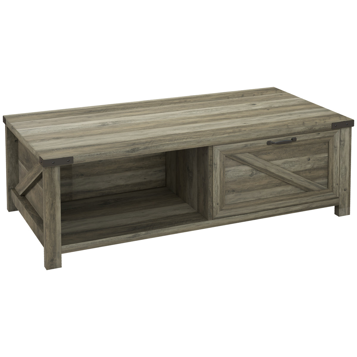 Mesa de centro industrial con cajón y estantes