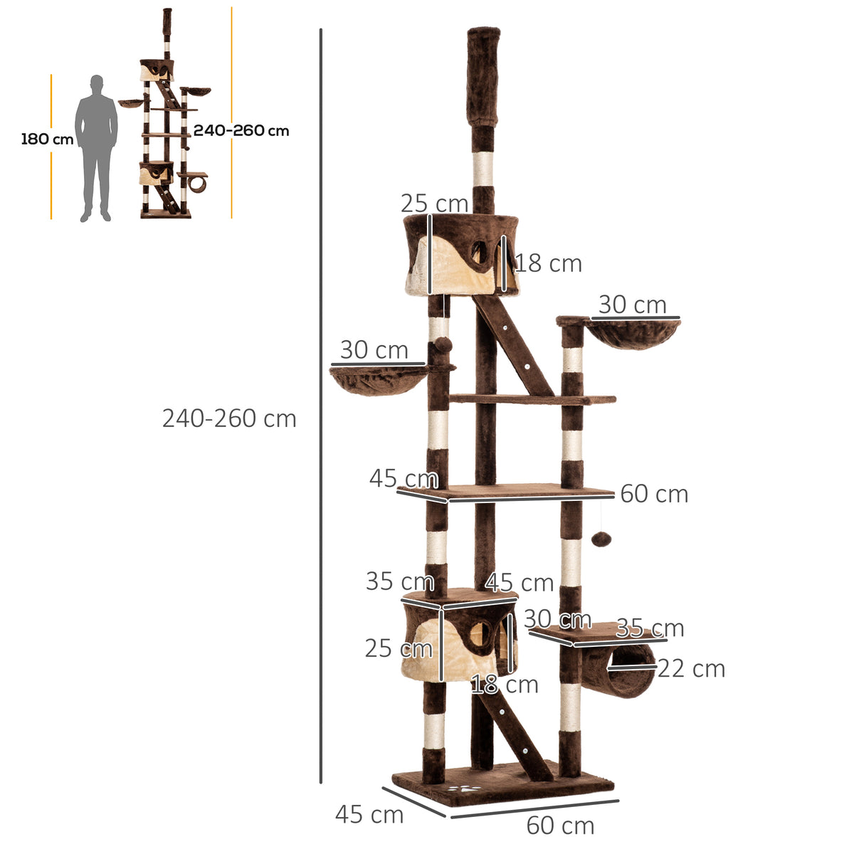 Árbol para gatos multinivel ajustable 240-260 cm