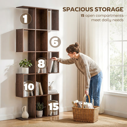 5-Tier S-Shaped Bookshelf — 15 Compartments