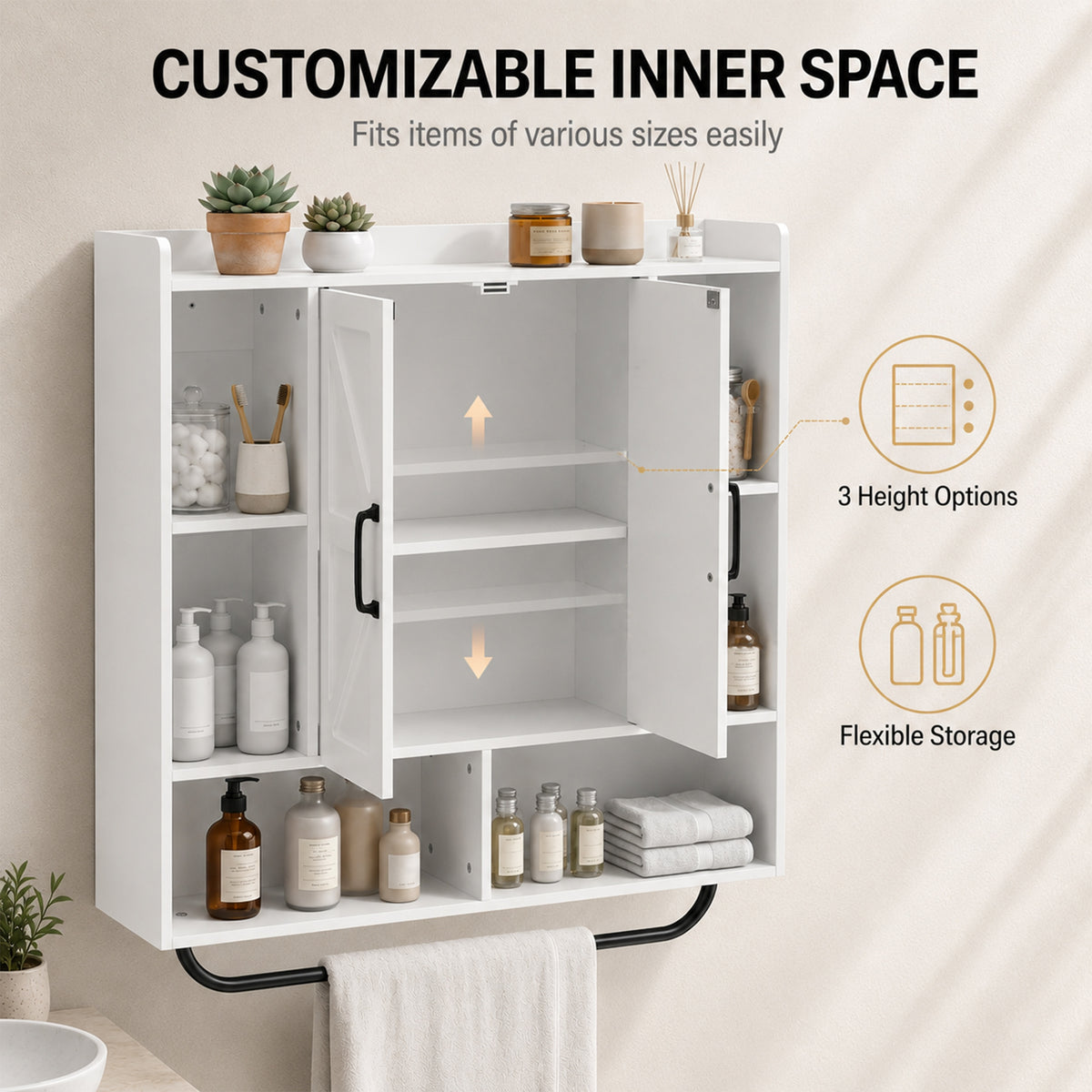 Armario de pared para baño con almacenamiento