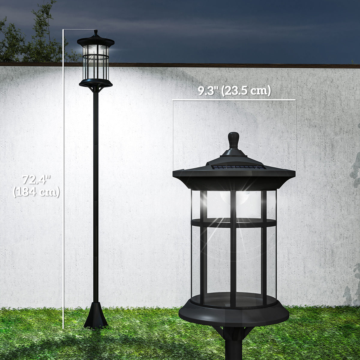 Lámpara de pie solar exterior LED blanco frío 183 cm