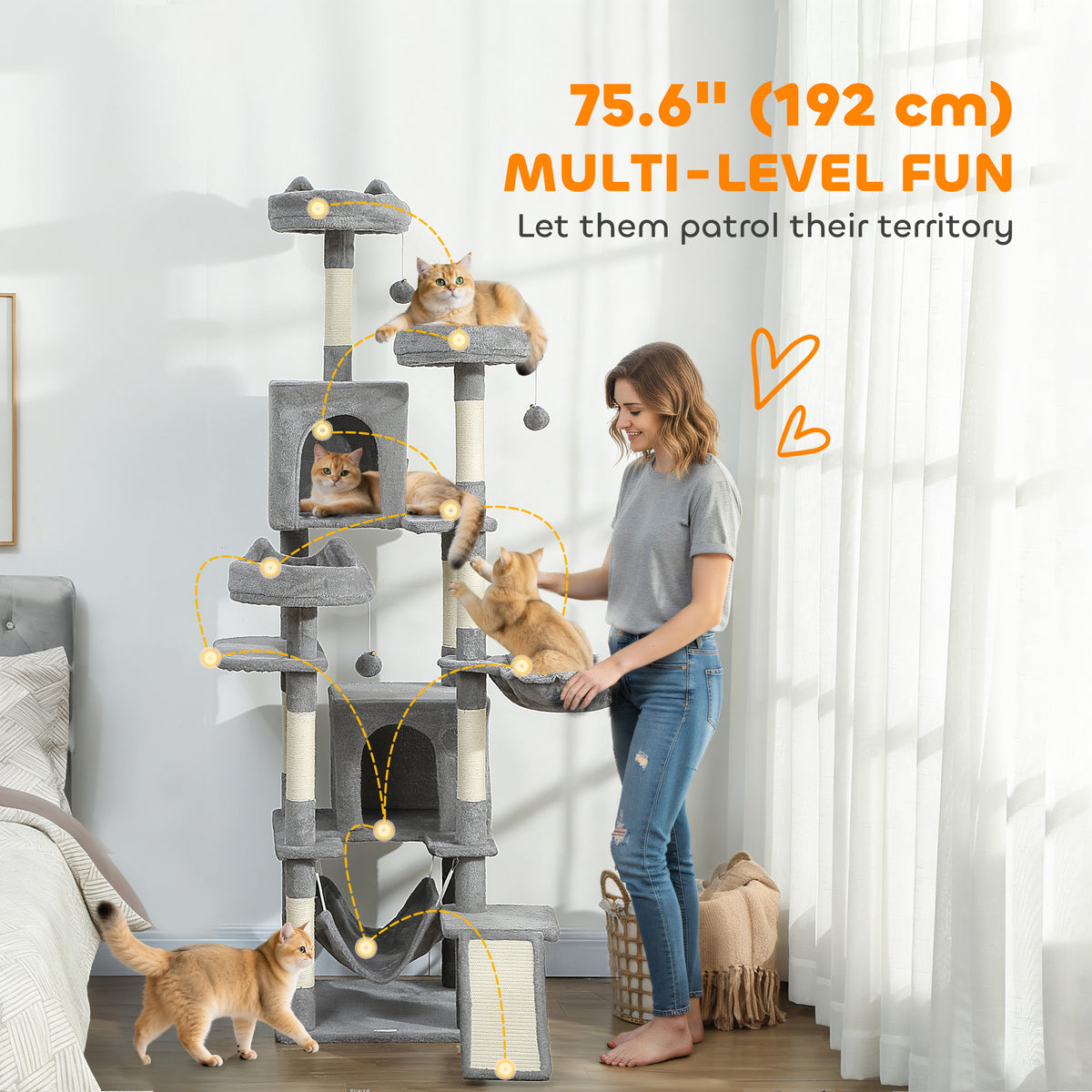 Árbol para gatos de varios niveles de 192 cm con 8 rascadores