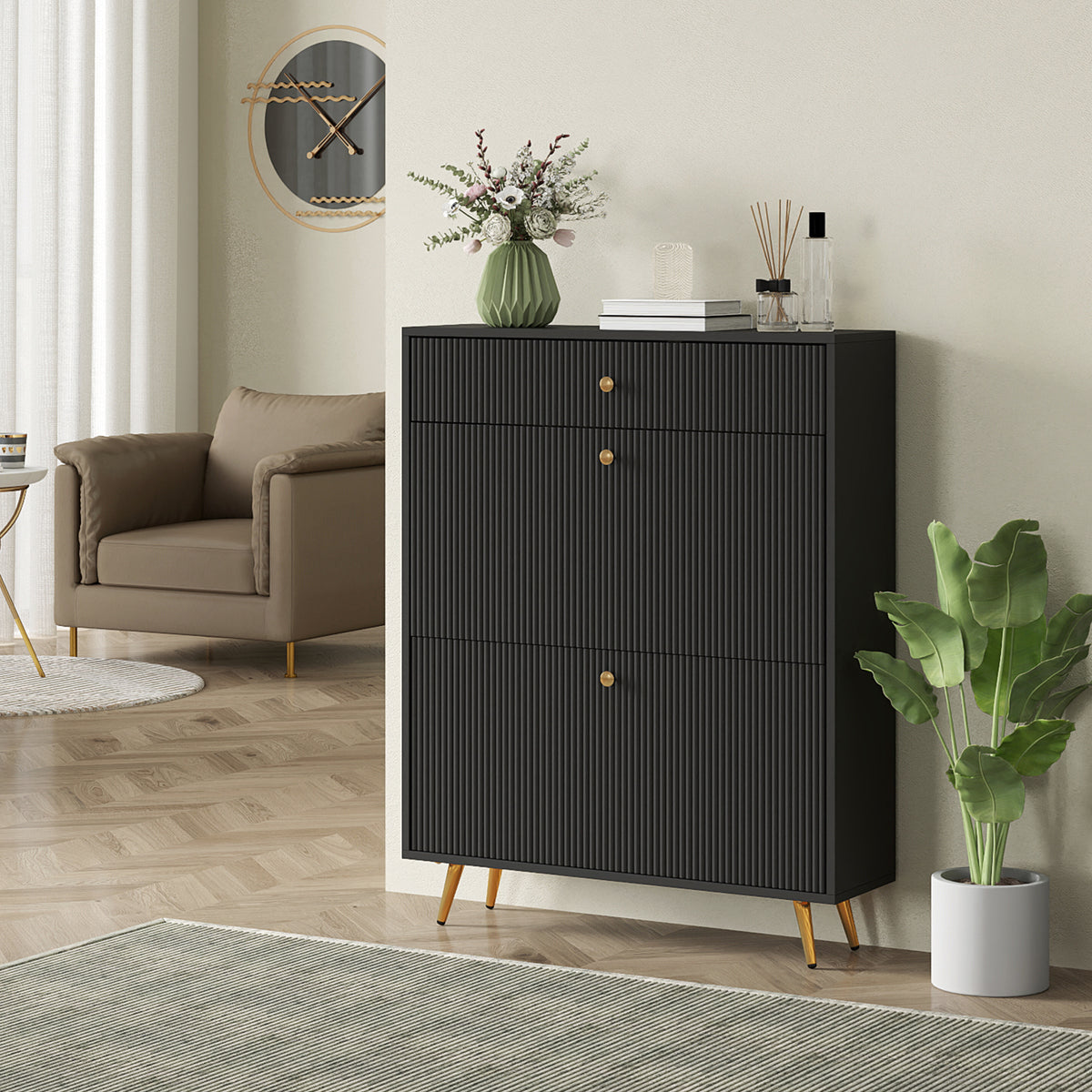 Narrow shoe storage cabinet wave panels