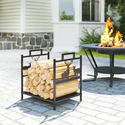 Heavy duty log stand with handles — reindeer design