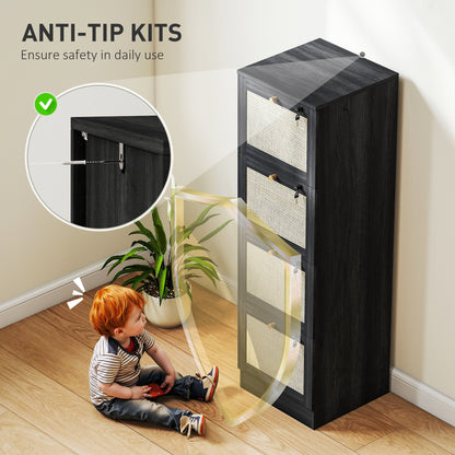 4-Drawer Locking Filing Cabinet Boho Rattan Style