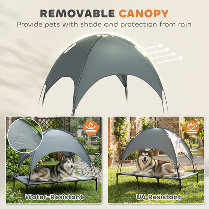 Elevated dog bed with canopy