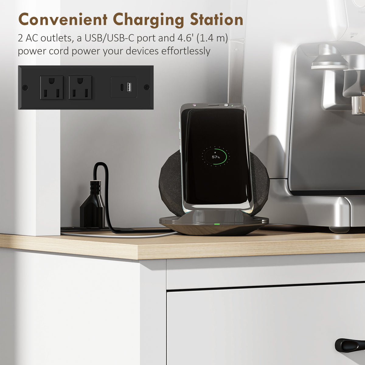 Kitchen Pantry Cabinet with Charging Station 26 L