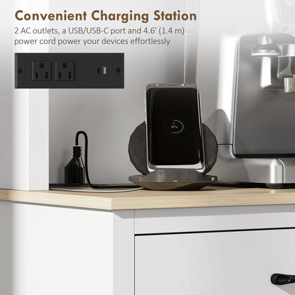 Kitchen Pantry Cabinet with Charging Station 26 L