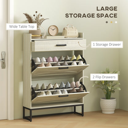 Slim shoe storage cabinet with 2 flip drawers