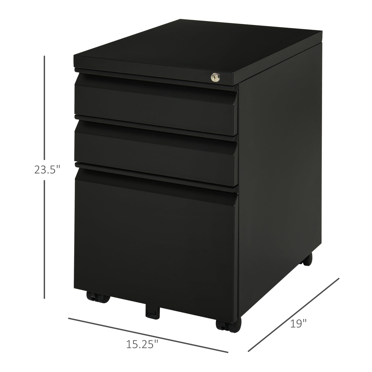 Mobile filing cabinet 3 drawer lockable steel