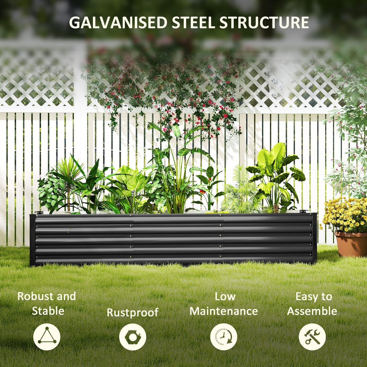  Galvanized Raised Garden Bed 240x40x45cm Outdoor Garden
