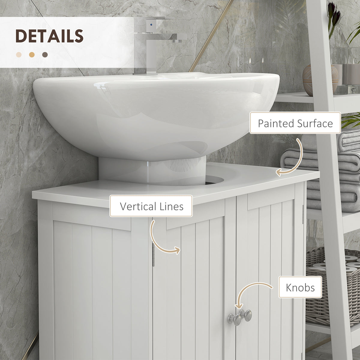 Mueble de lavabo bajo fregadero con 2 puertas y estante