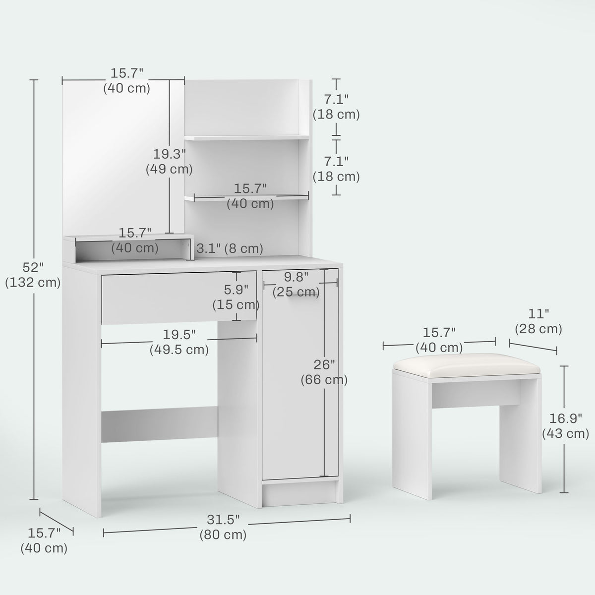 Vanity Set with Mirror and Stool