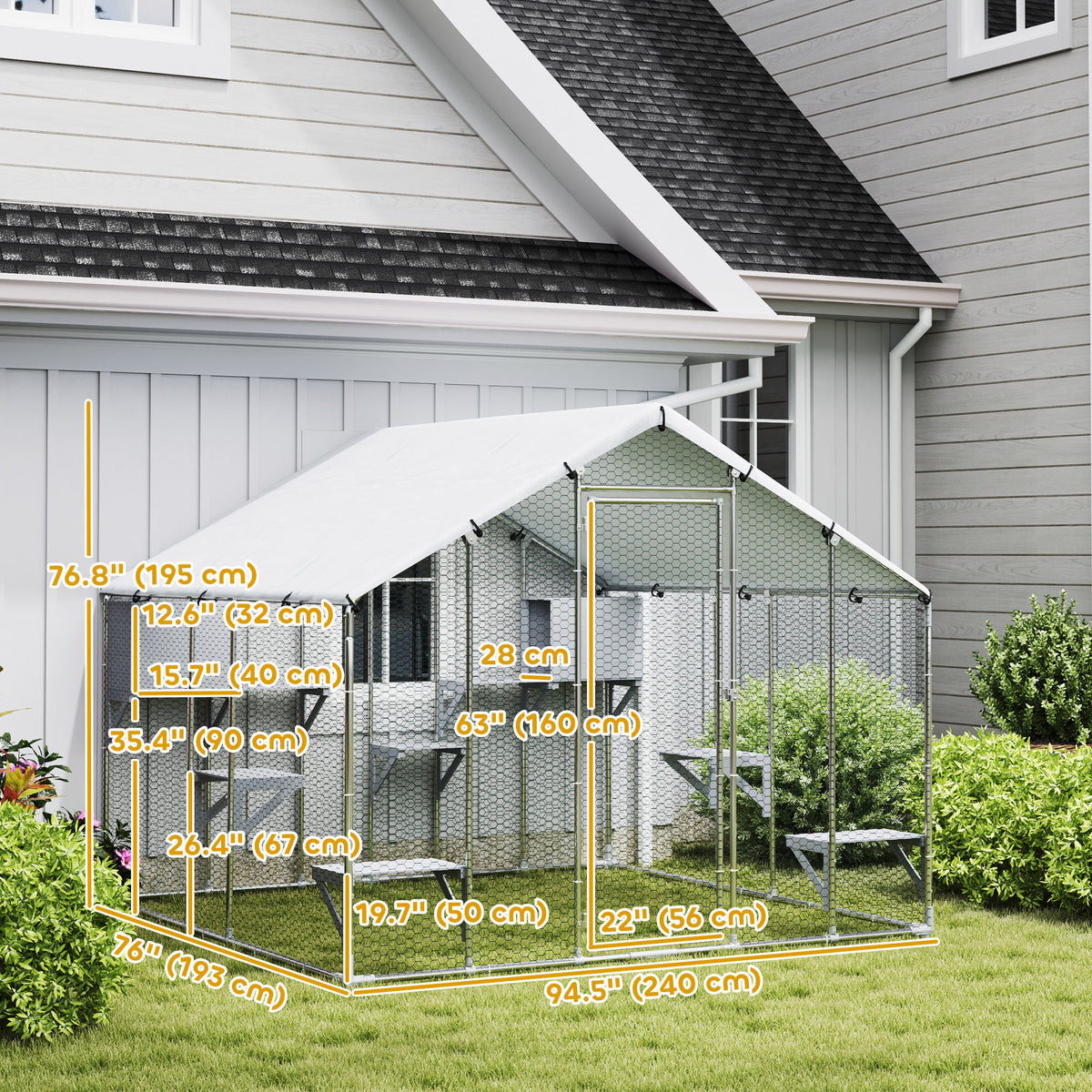 Gran recinto exterior de metal para gatos con refugio impermeable