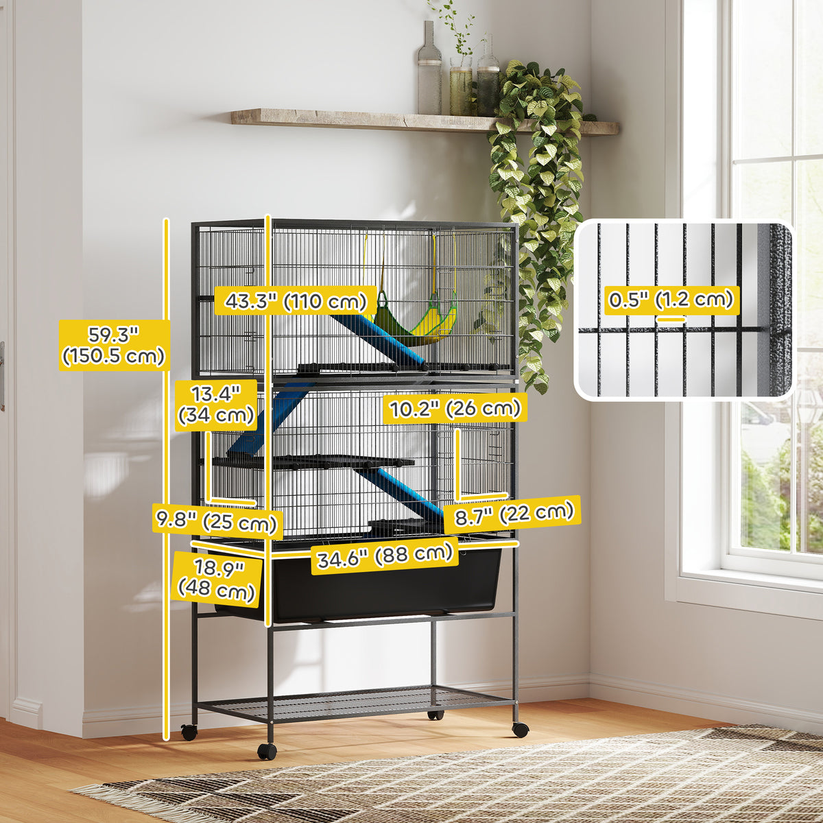 Small animal cage on wheels 150.5 cm