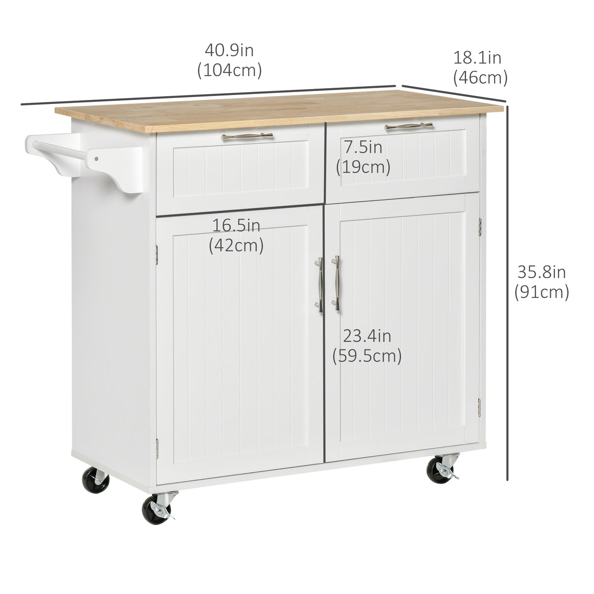 Isla de cocina con ruedas, almacenamiento y cajones