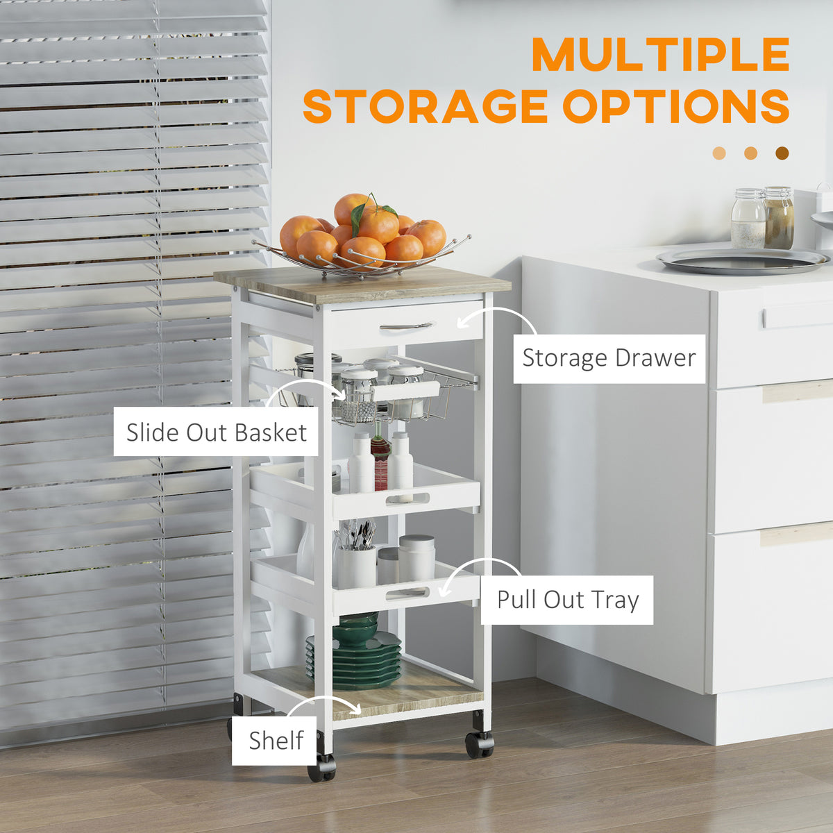 Rolling Kitchen Island Cart with Drawer and Baskets