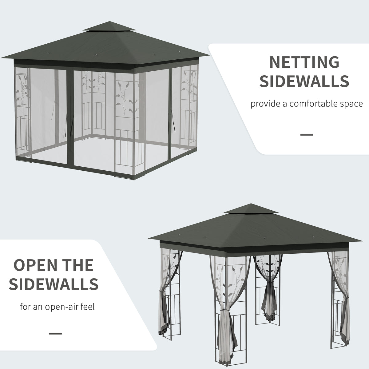 Steel Patio Gazebo Double-Tier Canopy 10x10 ft