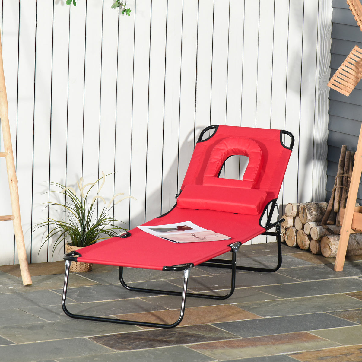 Tumbona plegable con orificio facial ajustable