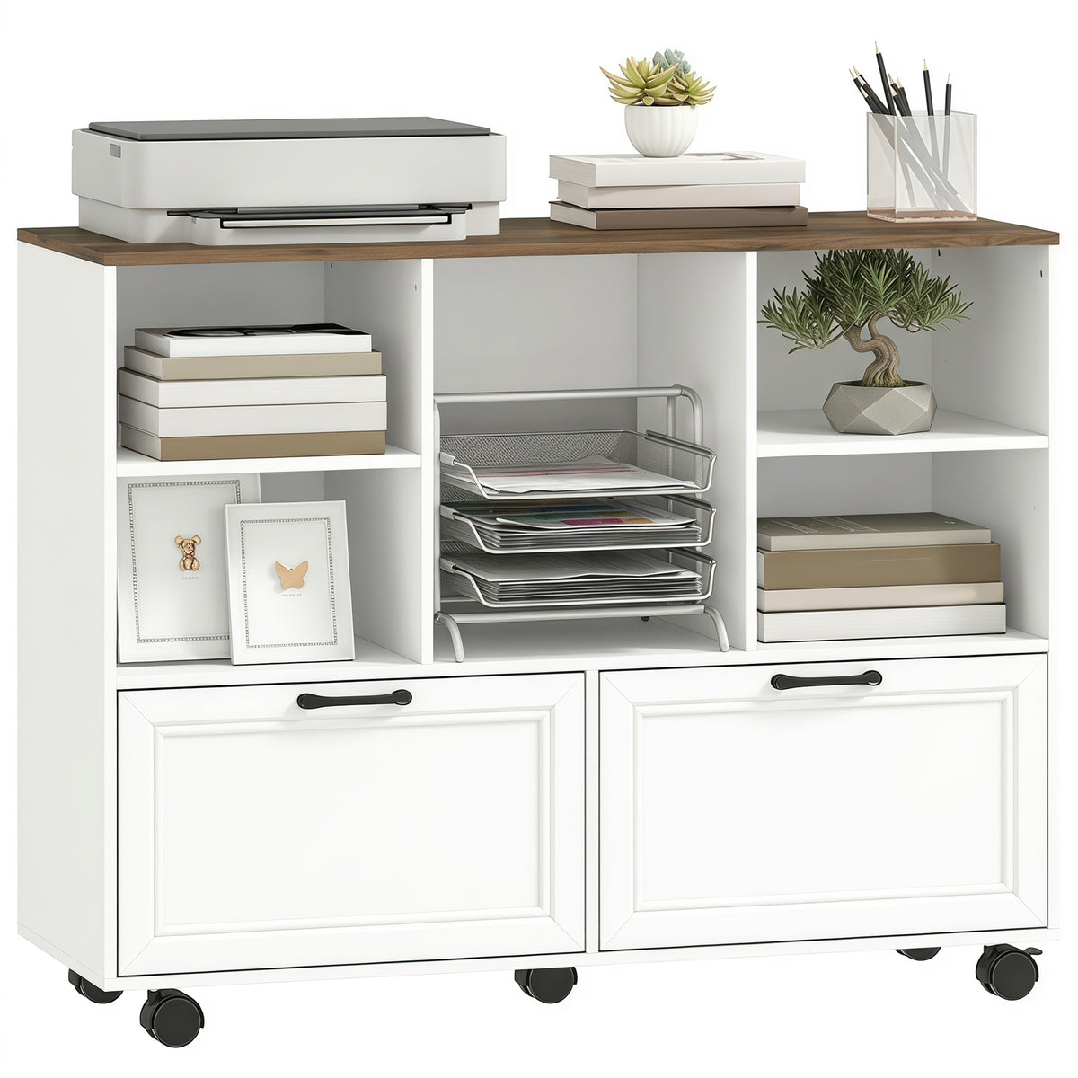 Lateral Mobile Filing Cabinet with Two Drawers