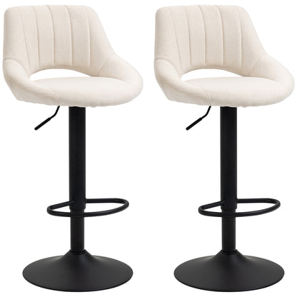 Swivel Adjustable Bar Stools Linen Upholstered — Set of 2