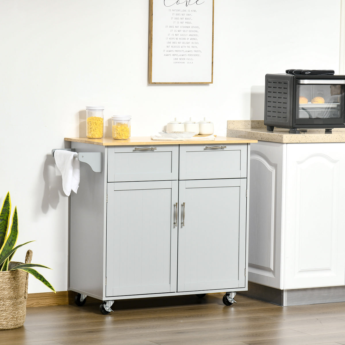 Isla de cocina con ruedas, almacenamiento y cajones