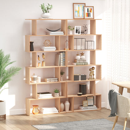 Modern 6-Tier Geometric Wooden Bookshelf