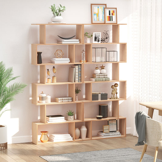 Modern 6-Tier Geometric Wooden Bookshelf