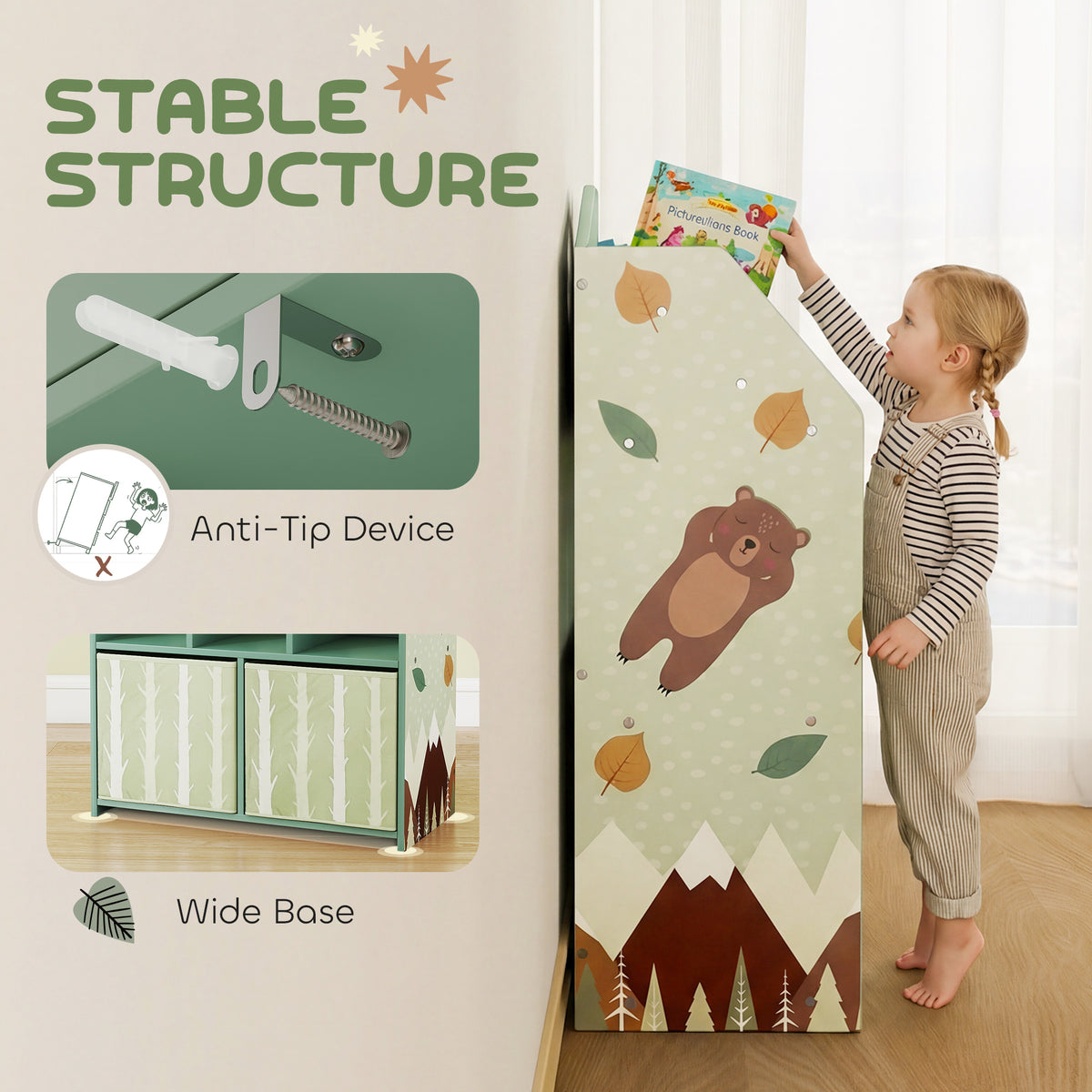 Kids Bookshelf with Storage and Fabric Drawers