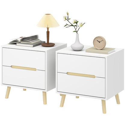 Modern 2-Drawer Nightstand with Wood Legs