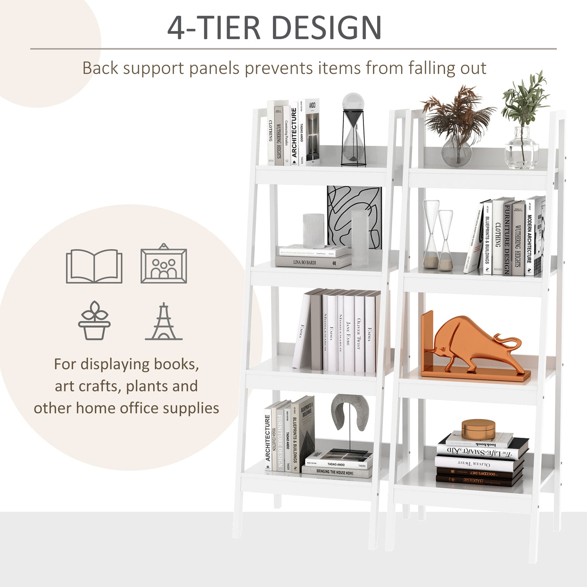 4 Tier Ladder Shelf Bookcase — Set of 2