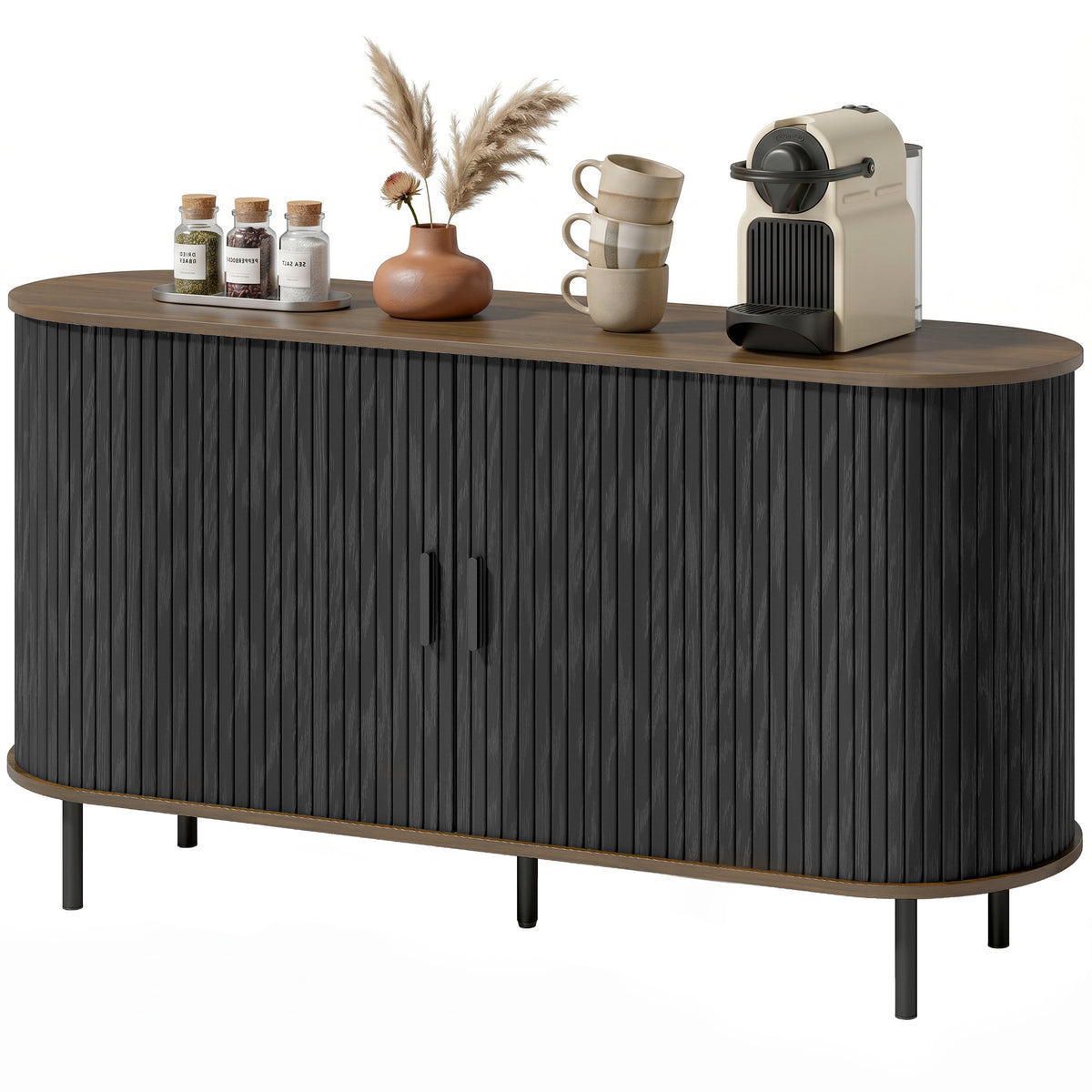 Fluted Sideboard Buffet Cabinet with Sliding Doors Adjustable Shelves