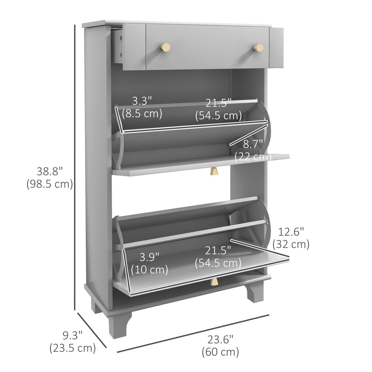 Slim Shoe Cabinet 2 Flip Drawers Adjustable Shelves 8 Pairs