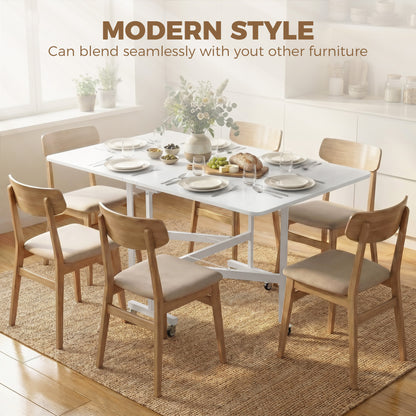 Six-Seater Drop-Leaf Dining Table with Wheels