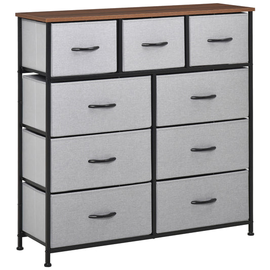 9-Drawer bedroom dresser with steel frame