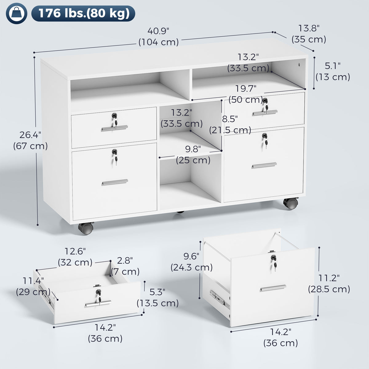 Mobile Locking File Cabinet with Open Shelves