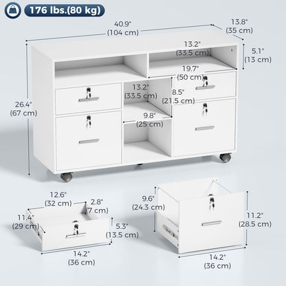 Mobile Locking File Cabinet with Open Shelves