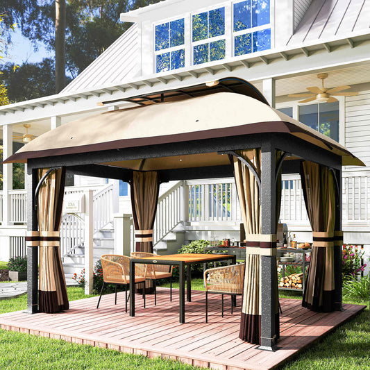 Double Roof Patio Gazebo with Netting and Curtains