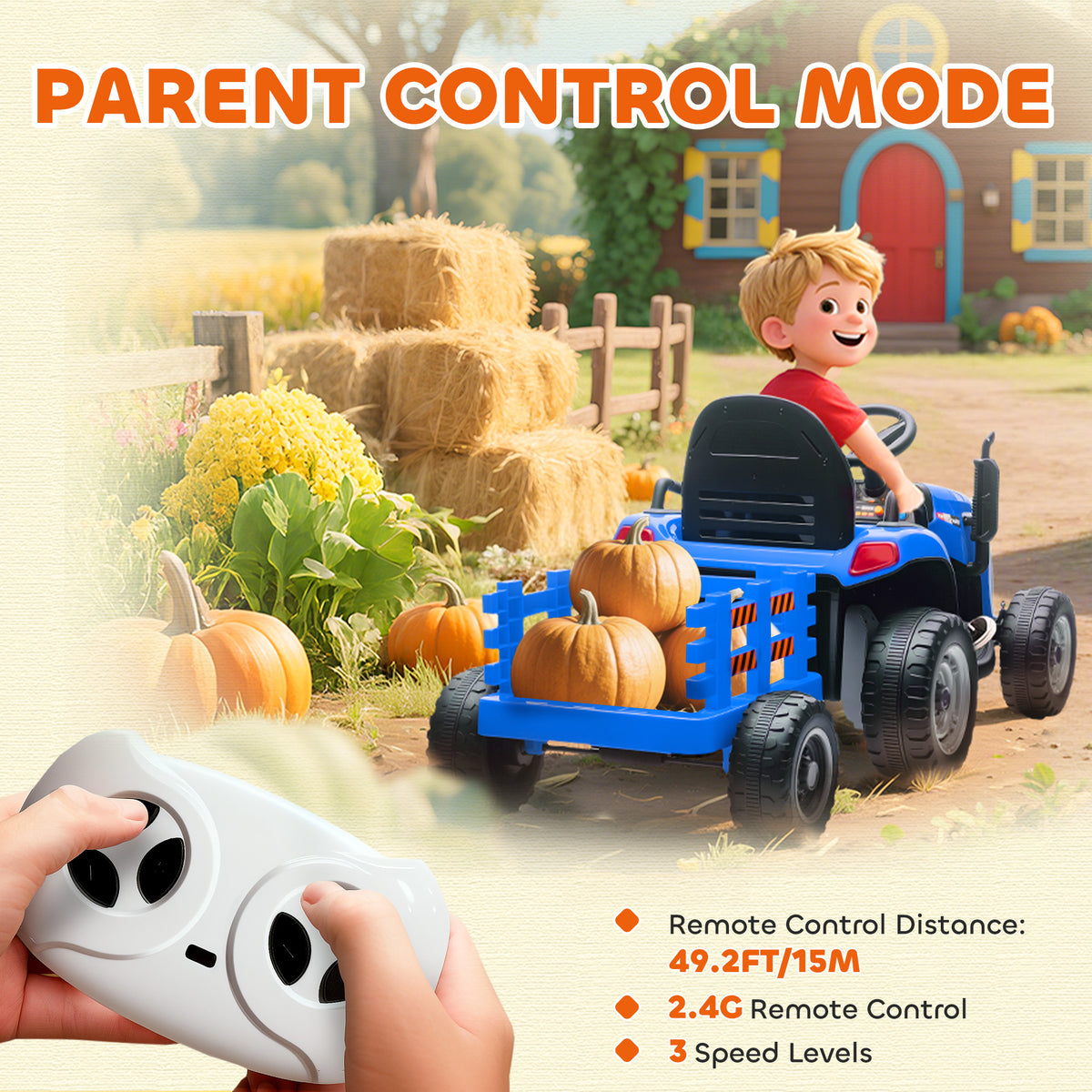 12V Kids Electric Ride-On Tractor with Trailer