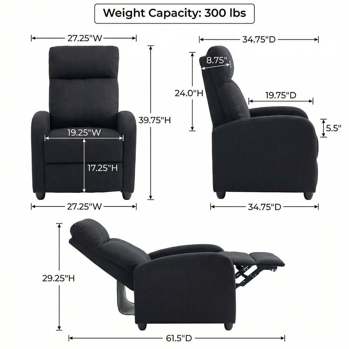 Manual reclining chair padded linen living room