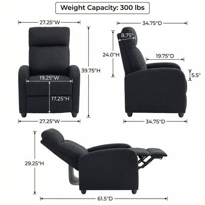 Manual reclining chair padded linen living room
