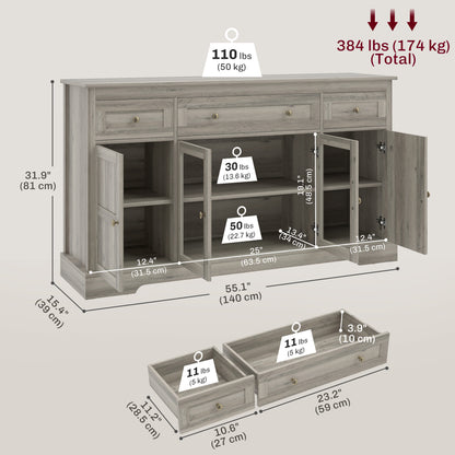 Sideboard buffet cabinet with glass doors