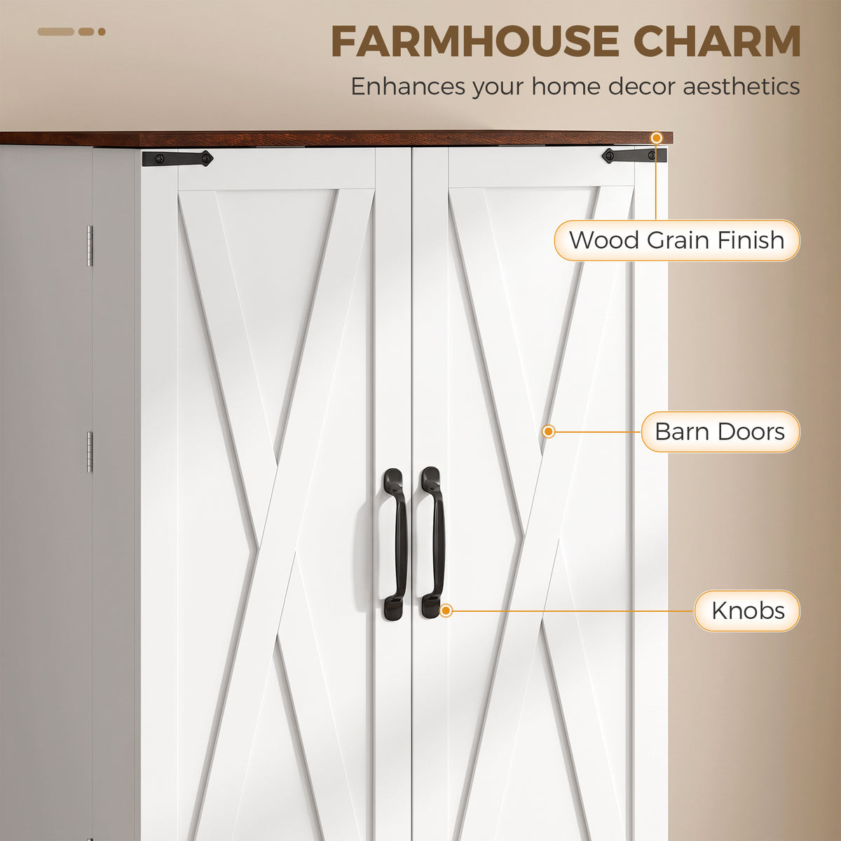 Tall farmhouse kitchen pantry storage cabinet