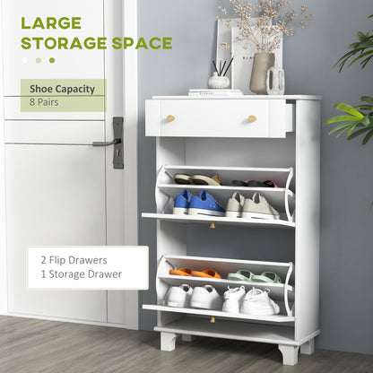 Slim Shoe Cabinet 2 Flip Drawers Adjustable Shelves 8 Pairs