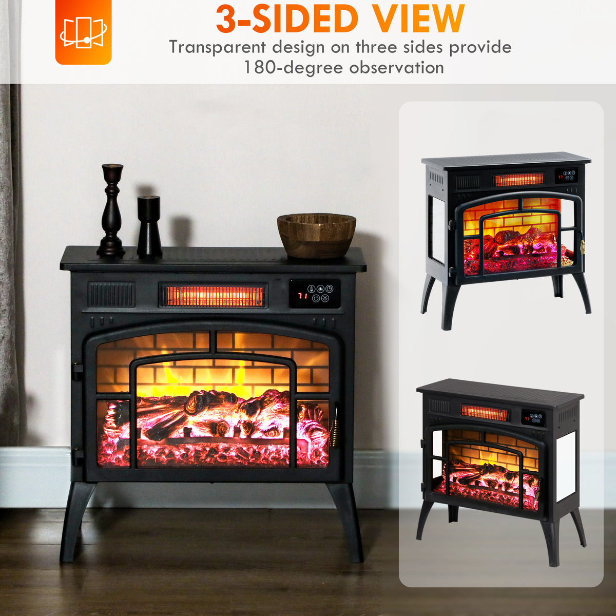 Chimenea eléctrica infrarroja con llamas 3D realistas de 1500 W