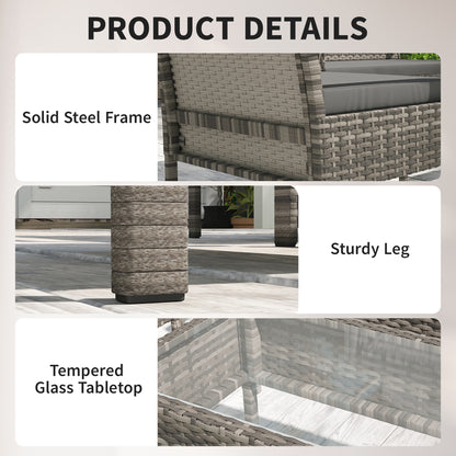 4-Piece Patio Conversation Set with Tempered Glass Table