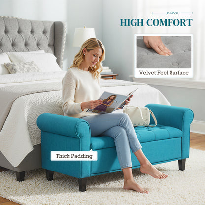 Tufted storage bench with rolled arms