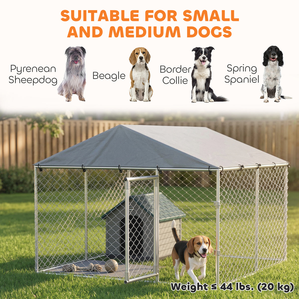Outdoor dog kennel in galvanized steel with roof