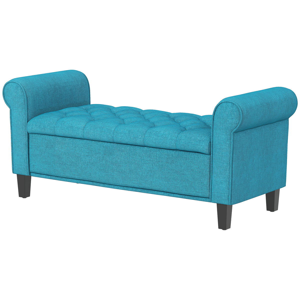 Tufted storage bench with rolled arms
