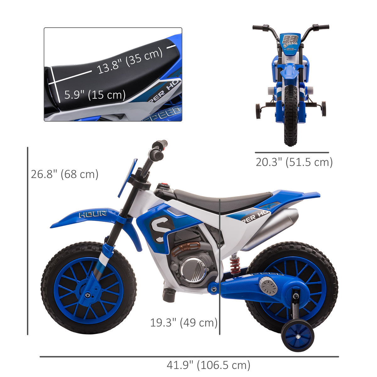Electric motorcycle kids 12V removable wheels
